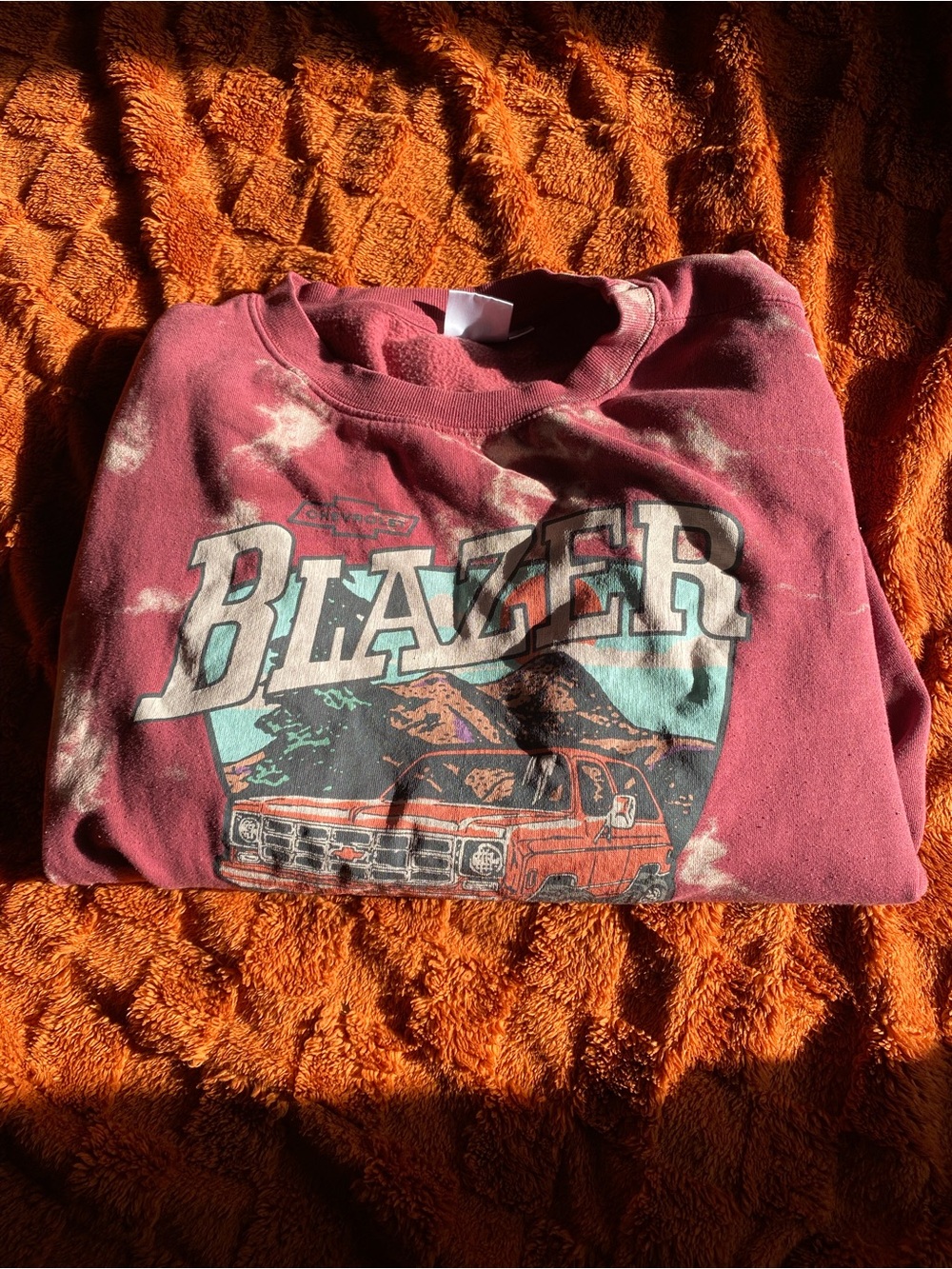 Chevy blazer “find new roads” bleached tie dye sweatshirt - oversized medium